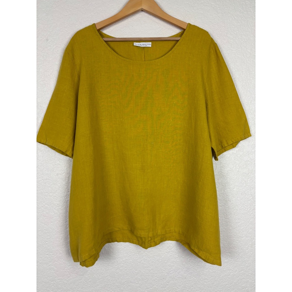 Bryn Walker Womens Linen Top SZ Medium Yellow Relaxed Oversized Lagenlook USA